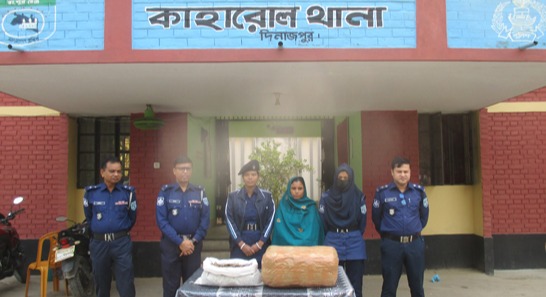 কাহারোলে সাড়ে ১২ কেজি গাজা সহ নারী গ্রেপ্তার