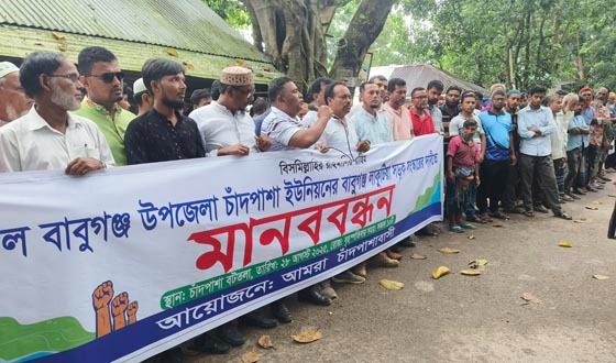 বাবুগঞ্জ-লাকুটিয়া সড়ক সংস্কারের দাবিতে চাঁদপাশা ইউনিয়নে মানববন্ধন