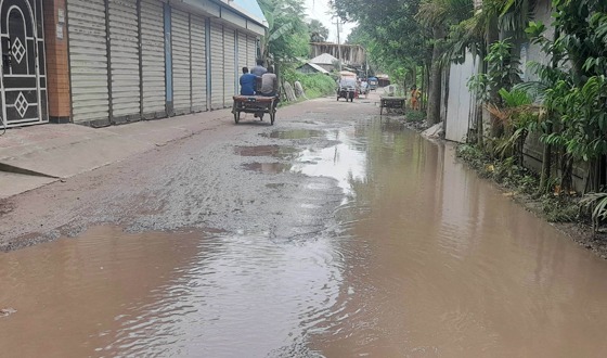সুজানগরে সড়কের উপর হাঁটু পানি