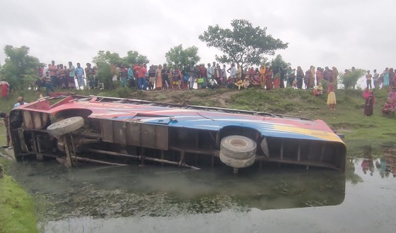 আশাশুনি বাইপাস সড়কে বাস খাদে পড়ে আহত ১৪