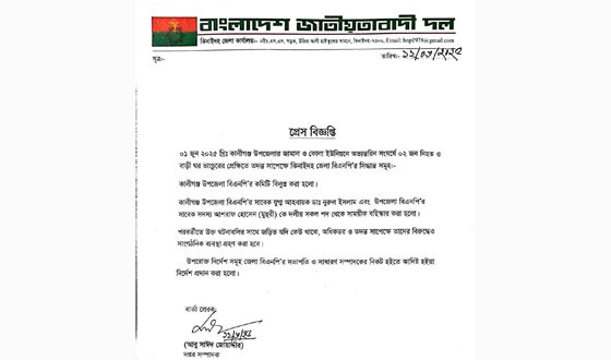 কালীগঞ্জ বিএনপির ২ নেতাকে সাময়িক বহিষ্কার