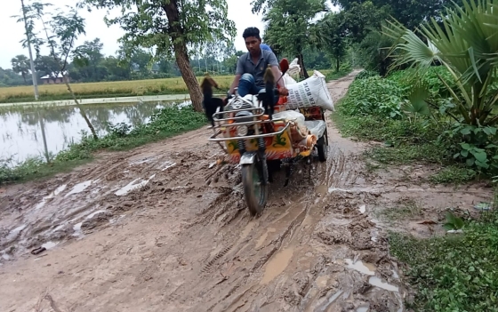 তানোরে বৃষ্টি হলেই রাস্তায় হাটুপানি, পাঁকাকরণের দাবি গ্রামবাসির