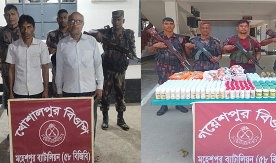 সীমান্তে বিপুল পরিমান মদ ও ভায়াগ্রাসহ আটক ২