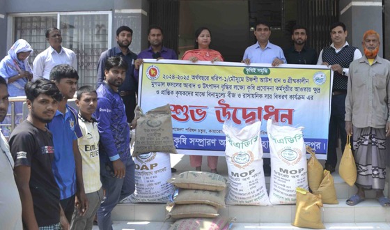 কাহারোলে বিনামূল্যে আউশ ধানের বীজ ও সার বিতরণ