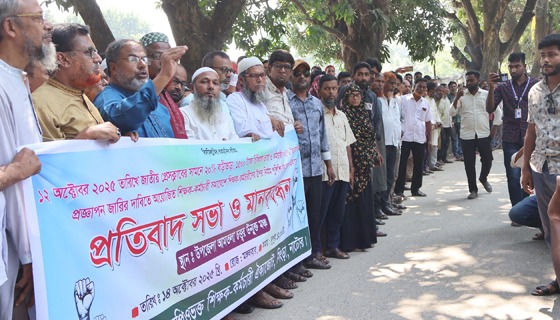 সিংড়ায় শিক্ষকদের মানববন্ধন