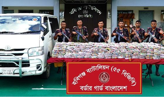 মাধবপুরে প্রায় সোয়া ২ কোটি টাকার ভারতীয় গাঁজা ও চোরাইপণ্য উদ্ধার