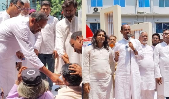 অনশনকারীদের দাবির সাথে একাত্মতা প্রকাশ করে পানি পান করালেন প্রতিমন্ত্রী