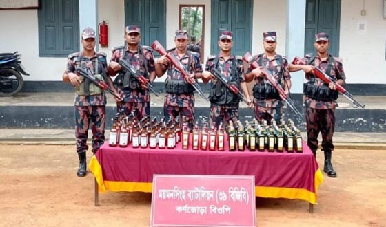 শ্রীবরদীতে ১৫৪ বোতল ভারতীয় মদ জব্দ