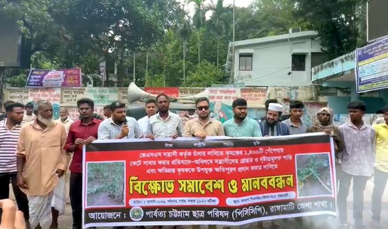 চাঁদার দাবিতে পেঁপে গাছ কেটে দেয়ার প্রতিবাদে বিক্ষোভ