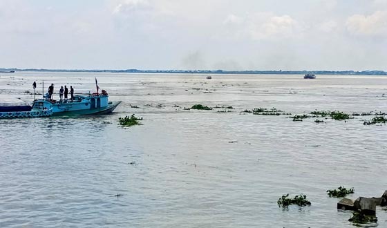 চাঁদপুরে মেঘনার ঘূর্ণি স্রোতে সিমেন্টবোঝাই ট্রলার ডুবি