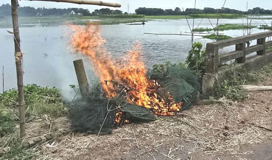 চাটমোহর চায়না দুয়ারি জাল পুড়িয়ে ধ্বংস