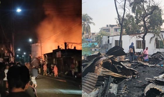 বরিশালে অগ্নিকান্ডে ৭টি দোকান পুড়ে ছাই