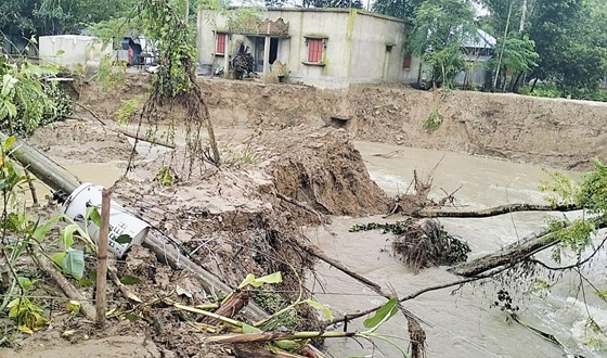 মাধবপুরে অতি বৃষ্টি ও পাহাড়ি ঢলে ভয়াবহ নদী ভাঙন