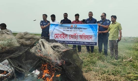নাসিরনগরে সাড়ে ৩ লাখ টাকার কারেন্ট ও রিং জাল পুড়িয়ে ধ্বংস