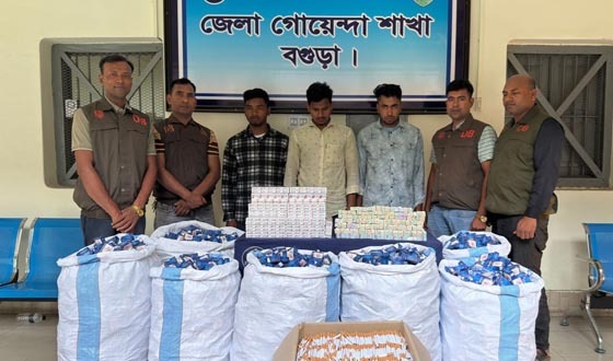 শিবগঞ্জে অবৈধ সিগারেট কারখানায় নকল রাজস্ব স্ট্যাম্প উদ্ধার, গ্রেফতার ৩