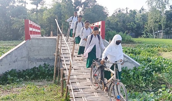 ৬ ফুট খাড়া বাঁশের চাটাই বেয়ে স্কুলে যায় শিক্ষার্থীরা, ভোগান্তি