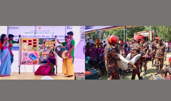 আশাশুনিতে দুর্যোগ প্রশমন দিবসে পটগান ও দুর্যোগ প্রস্তুতি মহড়া