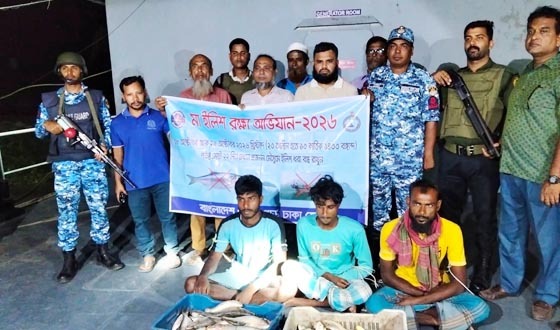 হাইমচরে মা ইলিশ রক্ষা অভিযানে আটক ৮, জব্দ বিপুল পরিমাণ মাছ ও জাল