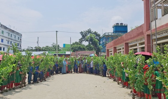 হাতে হাতে গাছের চারা, উচ্ছ্বসিত কোমলমতি শিশুরা