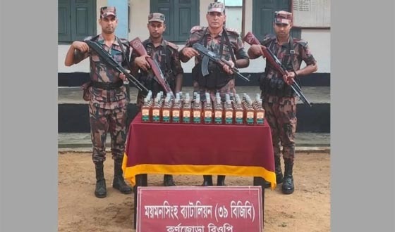 শ্রীবরদী সীমান্তে ৭০ বোতল ভারতীয় মদ জব্দ