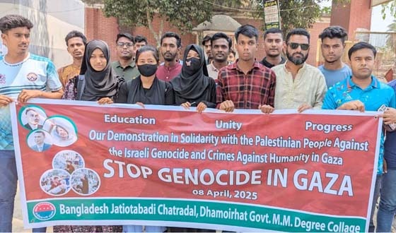 গাজায় গণহত্যার প্রতিবাদে ধামইরহাটে ছাত্রদলের বিক্ষোভ সমাবেশ