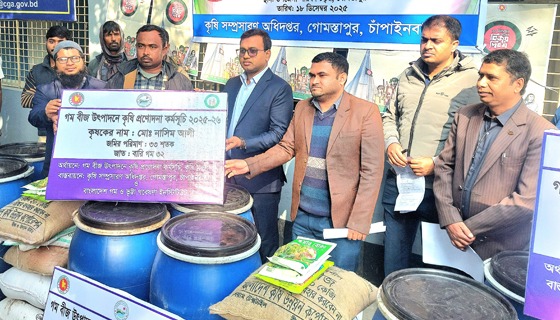 গোমস্তাপুরে রবি মৌসুমে প্রণোদনার গম বিতরণ