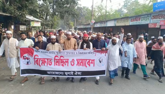 মেহেরপুরে হাদি হত্যার প্রতিবাদে বিক্ষোভ মিছিল