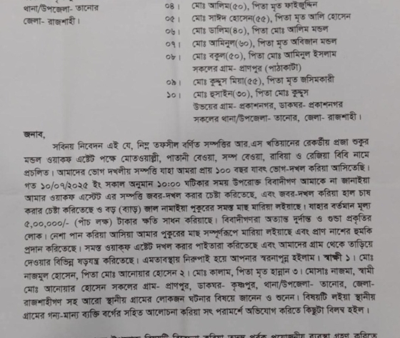 তানোরে শুকুর মন্ডল ওয়াক্ফ এস্টেট সম্পত্তি জবর-দখল