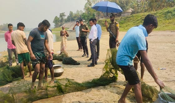 মান্দায় অভয়াশ্রম থেকে মাছ লুট, রিংজাল জাল জব্দ