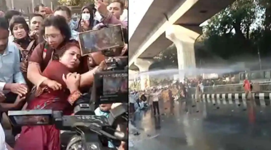 শাহবাগে শিক্ষকদের পুলিশের বাধা, জলকামান-সাউন্ড গ্রেনেড নিক্ষেপ