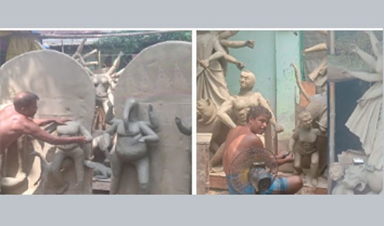 দিঘলিয়ায় প্রতিমা তৈরির কাজে কারিগররা পার করছেন ব্যাস্ত সময়