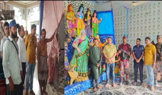 দেবহাটায় দূর্গা প্রতিমা তৈরিতে ব্যস্ত শিল্পীরা, ইউএনও এবং ওসির মন্দির পরিদর্শন