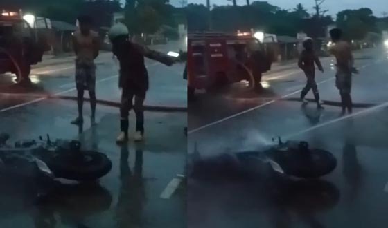 বোতলজাত তেল ভরার সময় মোটরসাইকেলে অগ্নিকান্ড