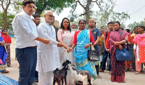 বীরগঞ্জে ক্ষুদ্র নৃ-গোষ্ঠীদের ছাগল ও বিভিন্ন উপকরণ বিতরণ