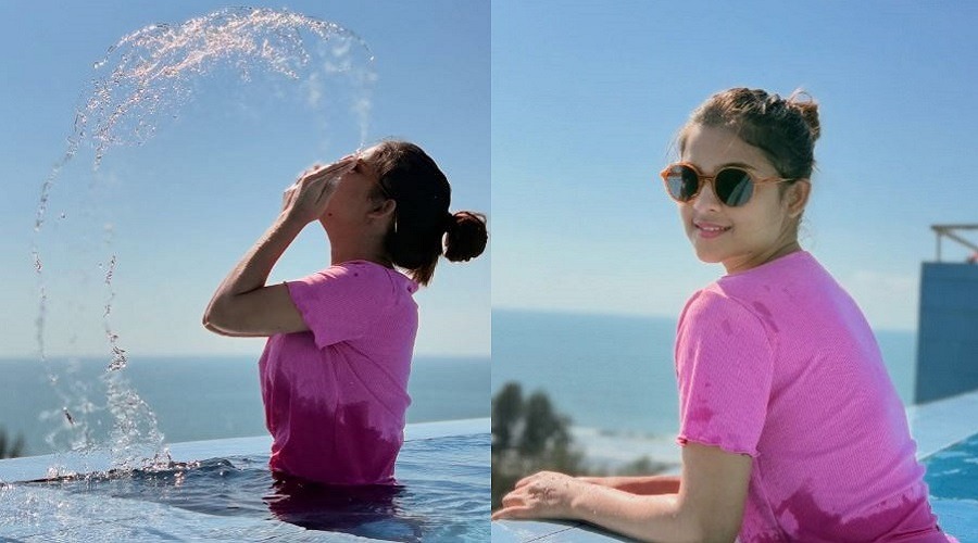 হাড়কাঁপানো শীতে সুইমিংপুলে সাদিয়া আয়মান