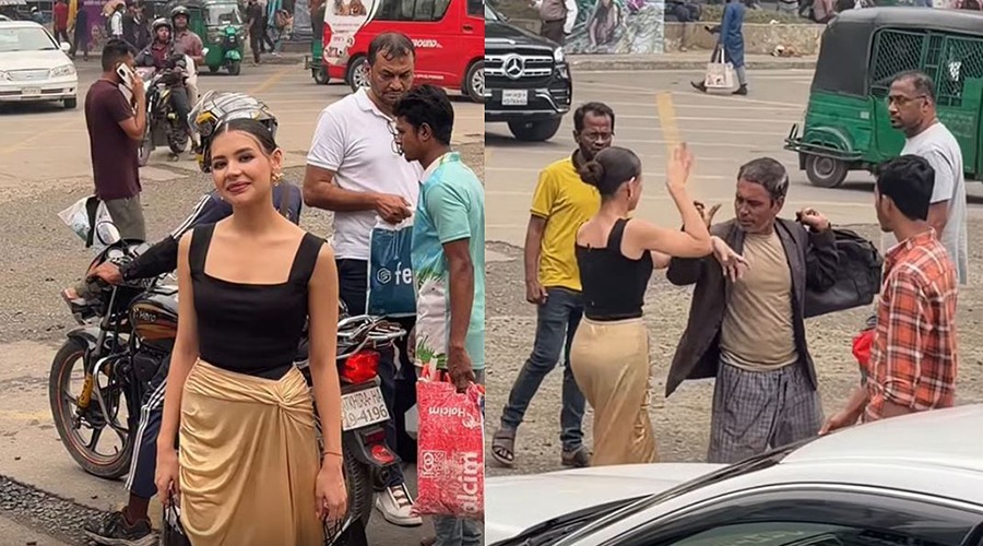 পথচারীকে মারধর করলেন বিদেশী মডেল