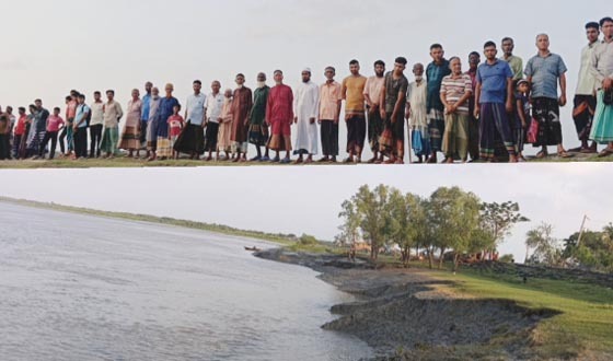 হাজরাখালীতে বেড়িবাঁধ রক্ষার দাবীতে মানববন্ধন